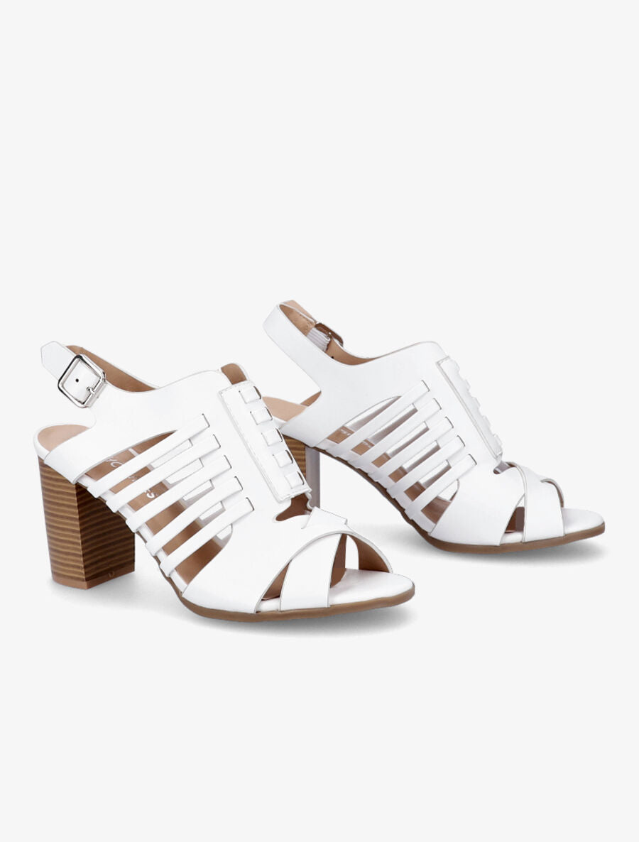 Sandales à talons en simili à ganses croisées et entrelacées - Blanc - 4