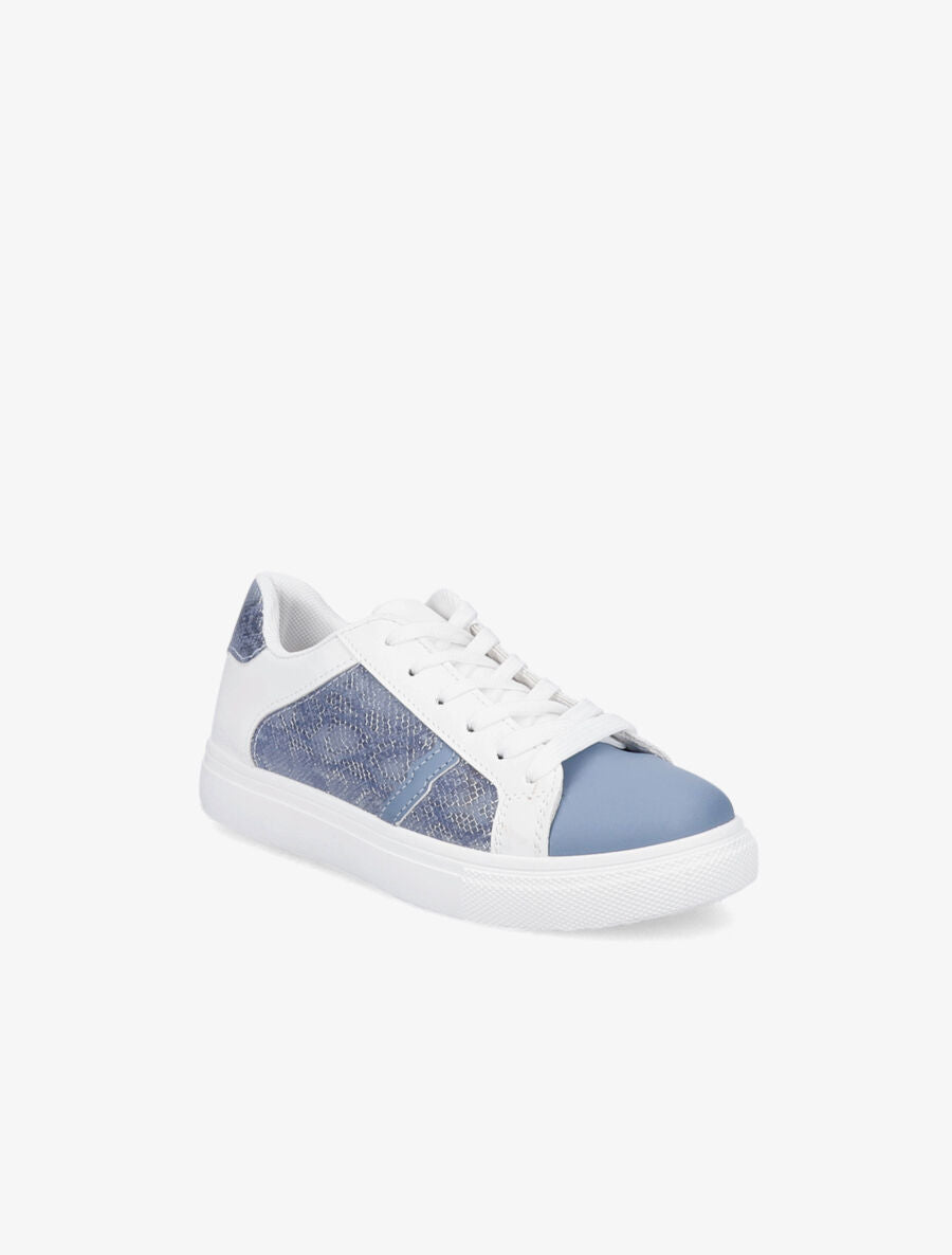 Baskets bi-matière effet python irisé - Blanc/bleu - 2
