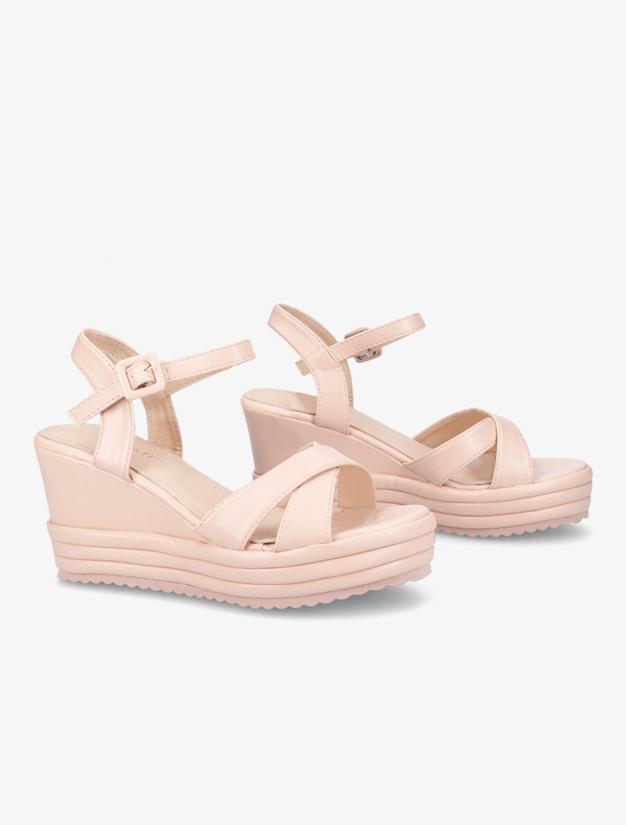 Sandales compensées en simili à plateforme - Rose - 4