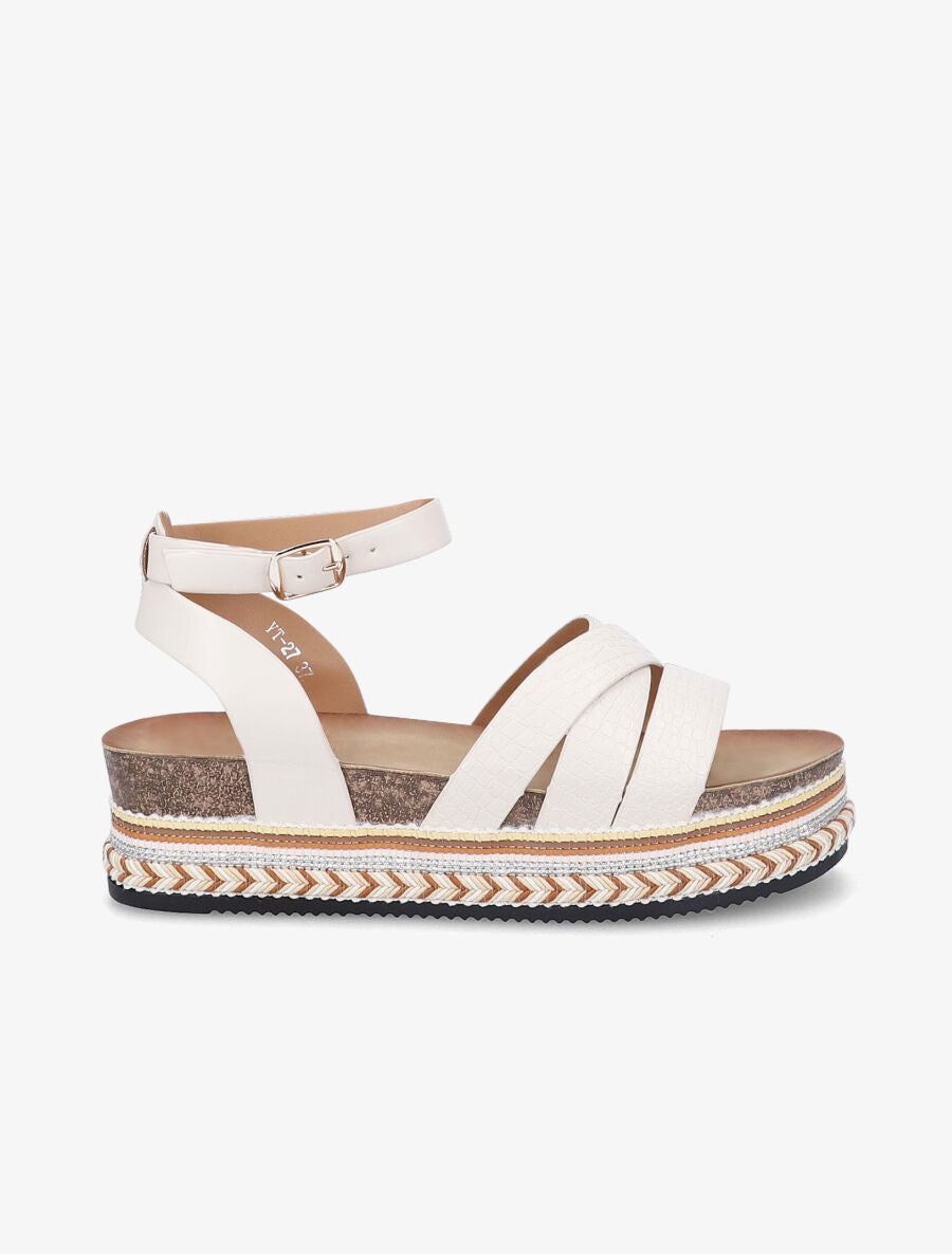Sandales simili à plateforme stylisée - Beige - 1