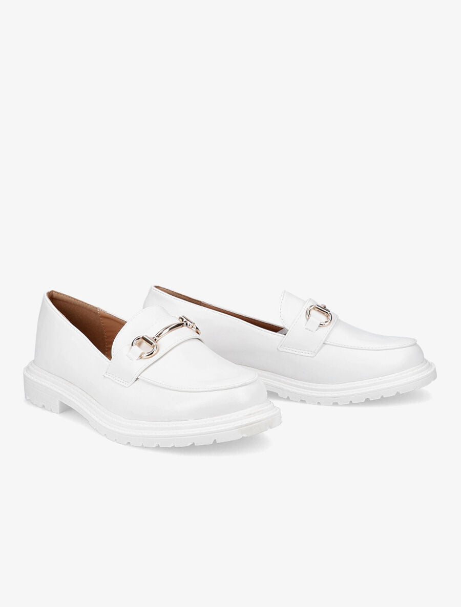 Mocassins à boucle dorée et semelles crantées - Blanc - 4