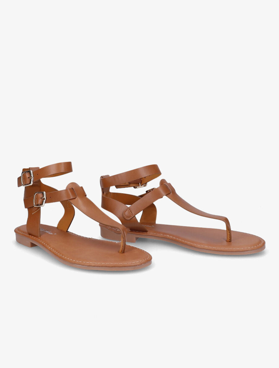 Nu-pieds en simili à double brides - Camel - 4