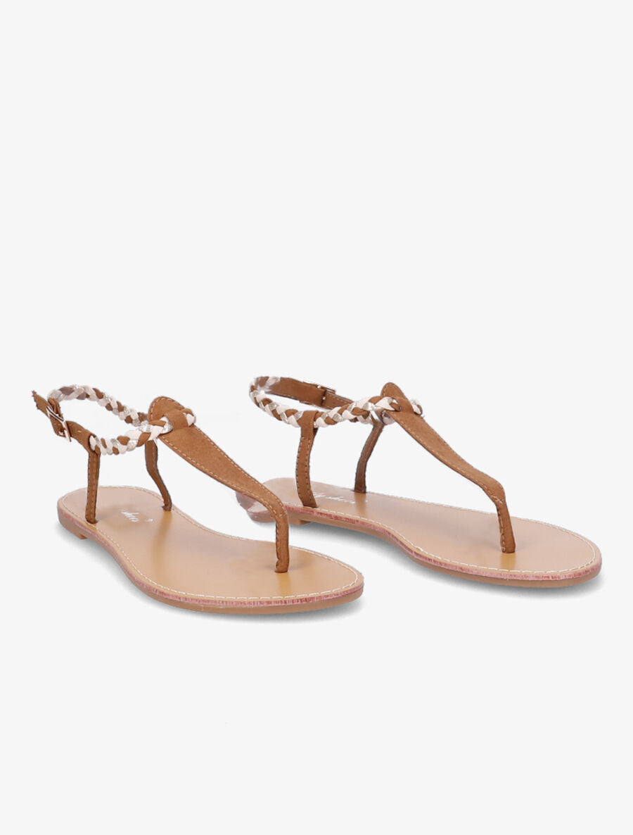 Nu-pieds en simili à bride tressée irisée - Camel - 4