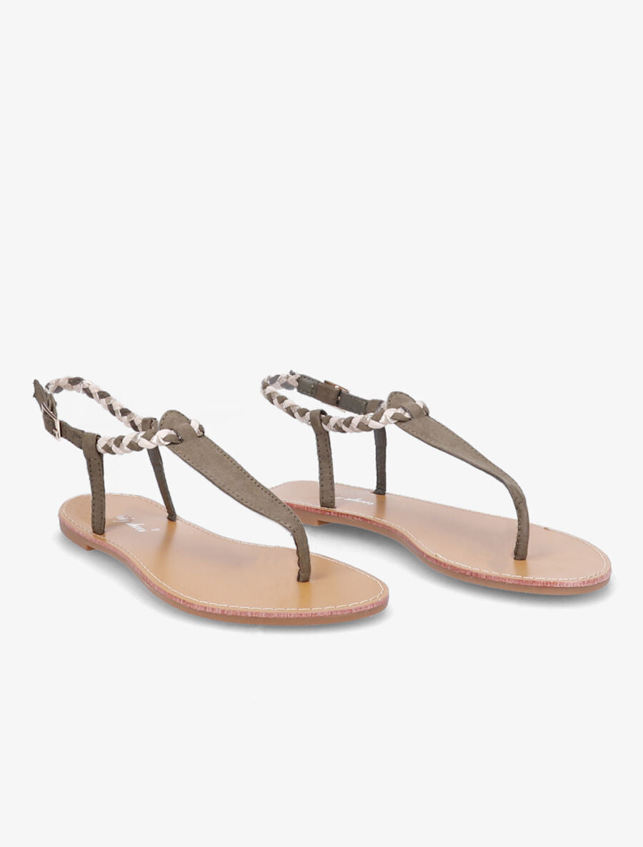 Nu-pieds en simili à bride tressée irisée - Kaki - 5