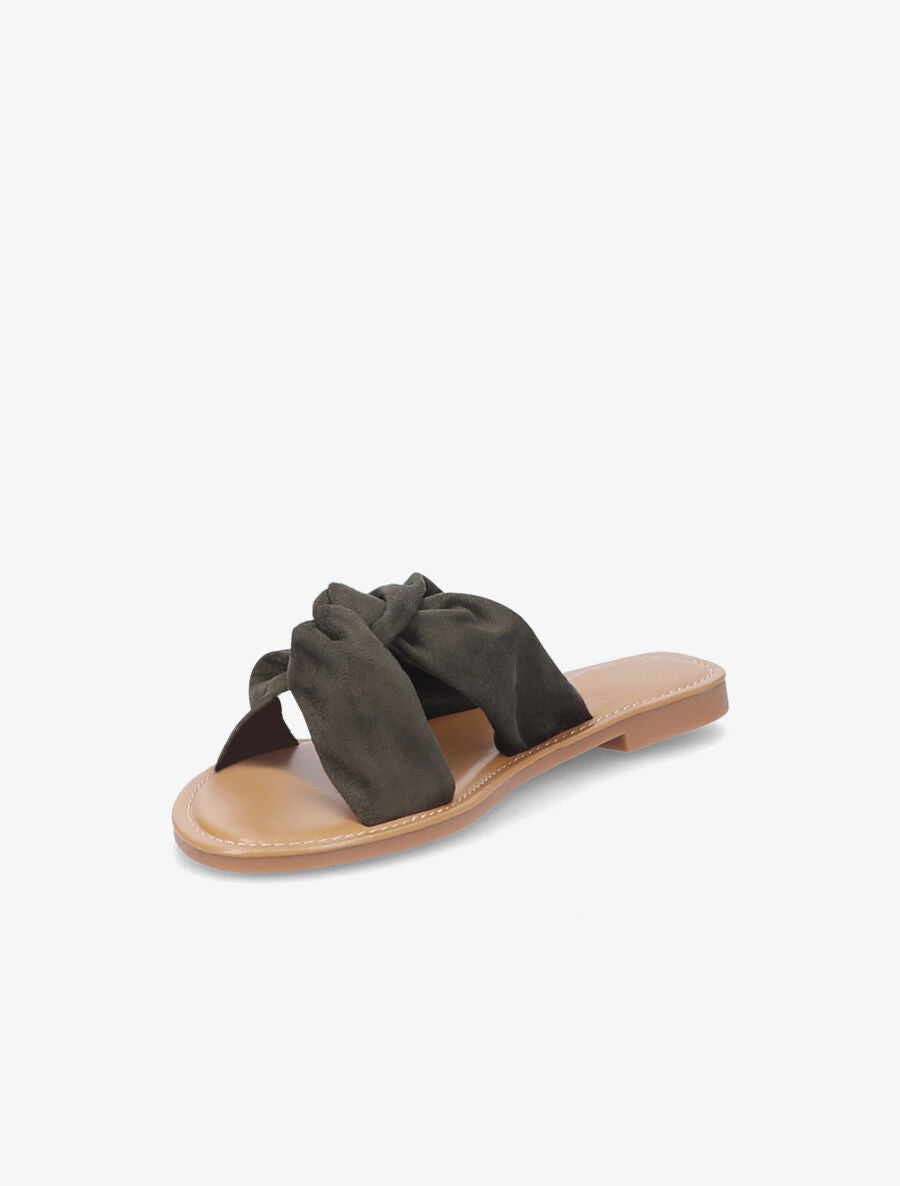 Mules en suédine à brides croisées - Kaki - 3