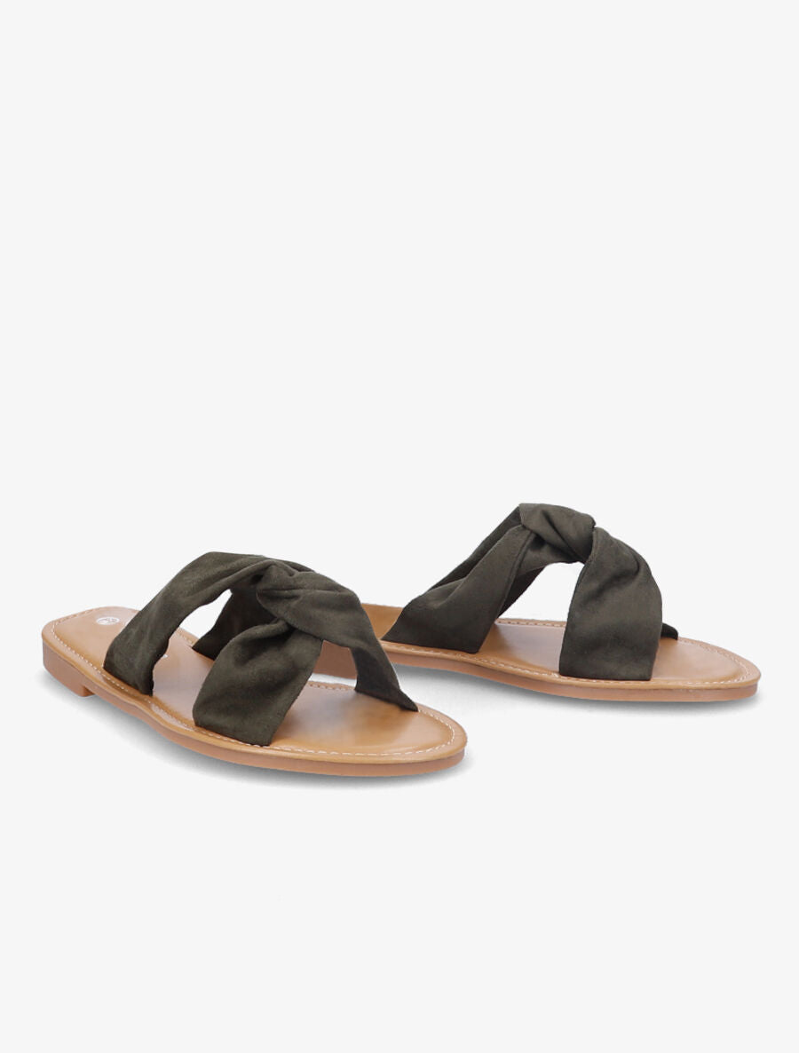 Mules en suédine à brides croisées - Kaki - 4