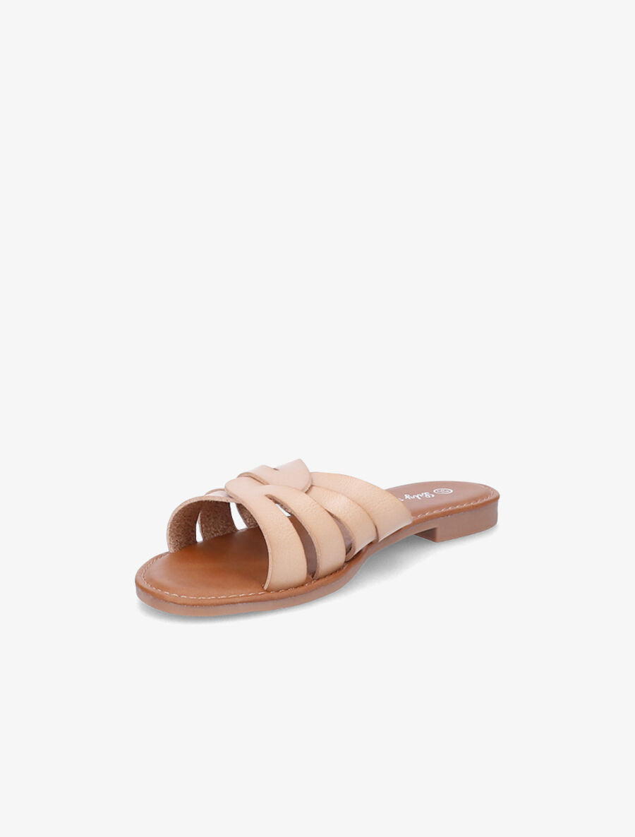 Mules plates à brides croisées stylisées - Beige - 3