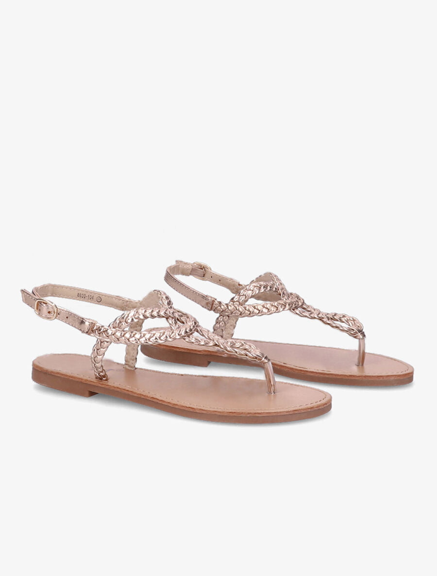 Nu-pieds à bride en T tressée - Rose gold - 4