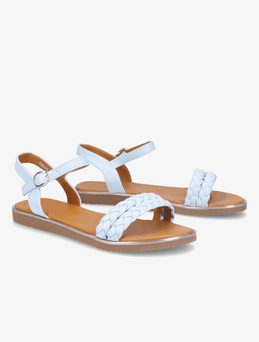 Nu-pieds à double ganses tressées en simili - Bleu - 4