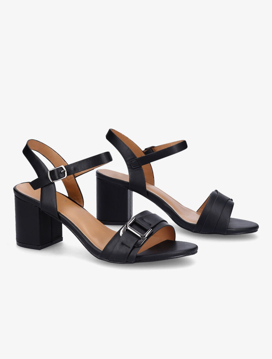 Sandales à talons et brides à boucle métallique - Noir - 4