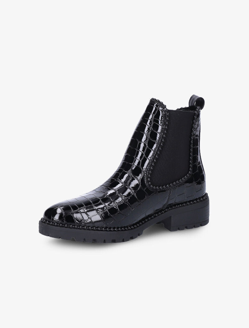 Boots effet croco vernis et détail billes noires - Noir - 4