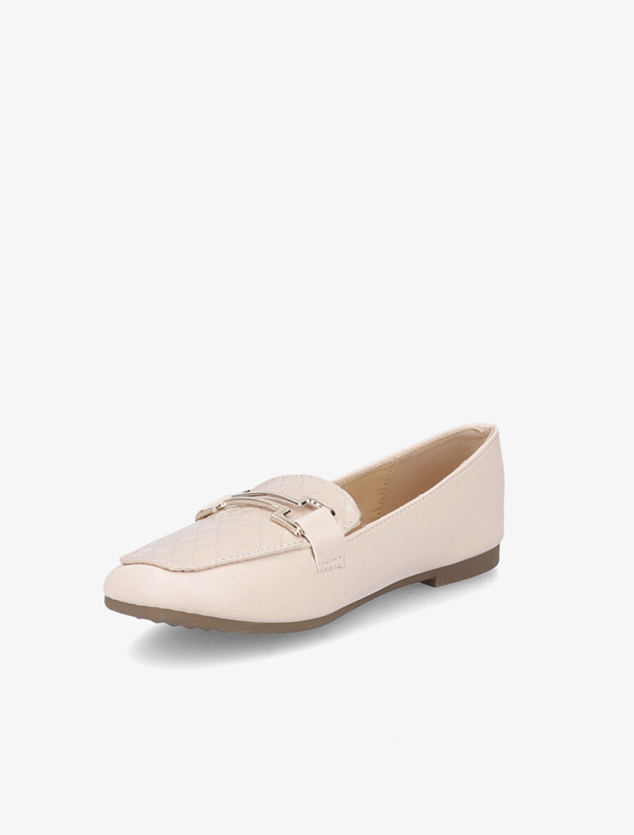 Mocassins à boucle en simili tressé - Beige - 3