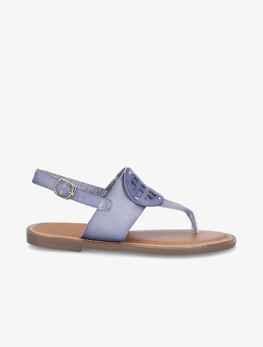 Nu-pieds à bride en T à ornement rond - Bleu - 3