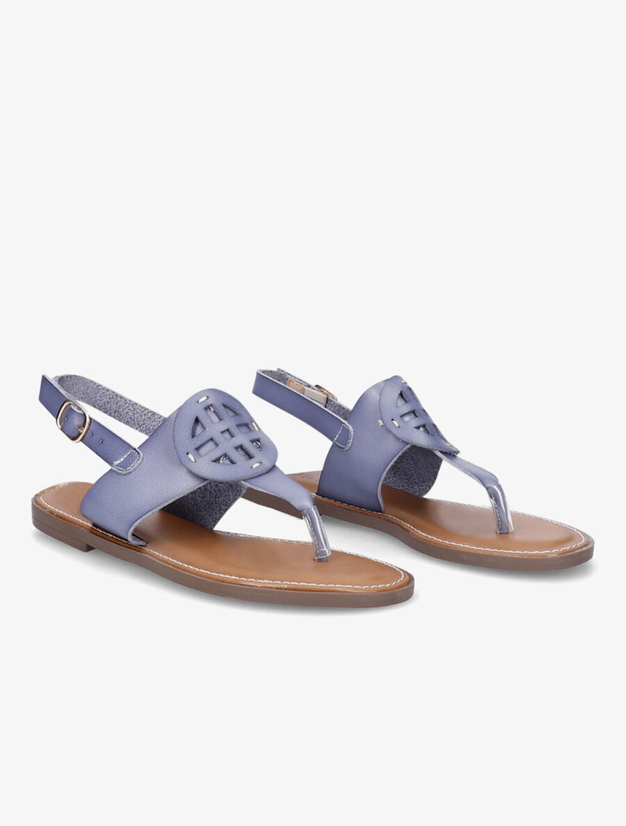Nu-pieds à bride en T à ornement rond - Bleu - 4