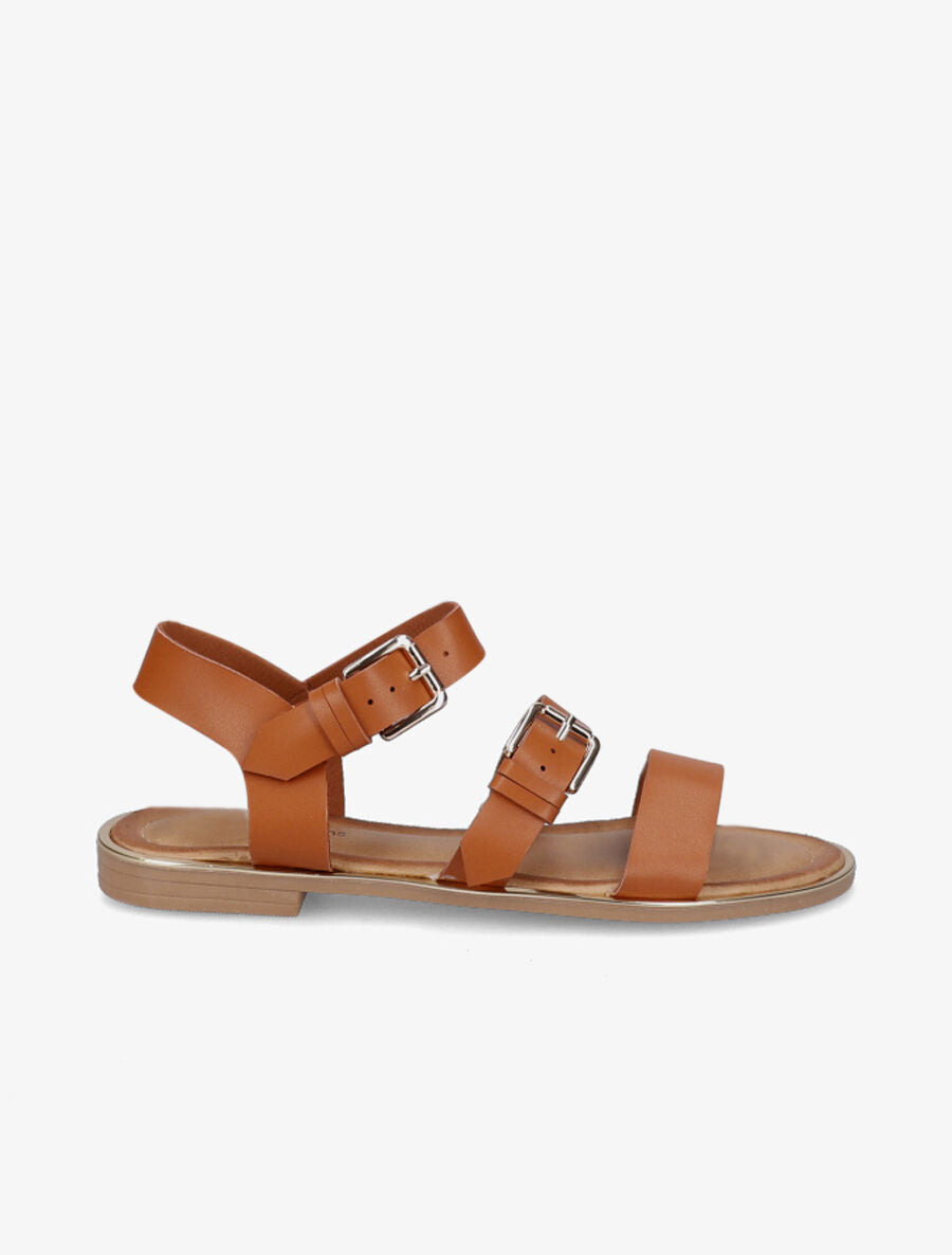 Nu-pieds en simili à double boucles - Camel - 3