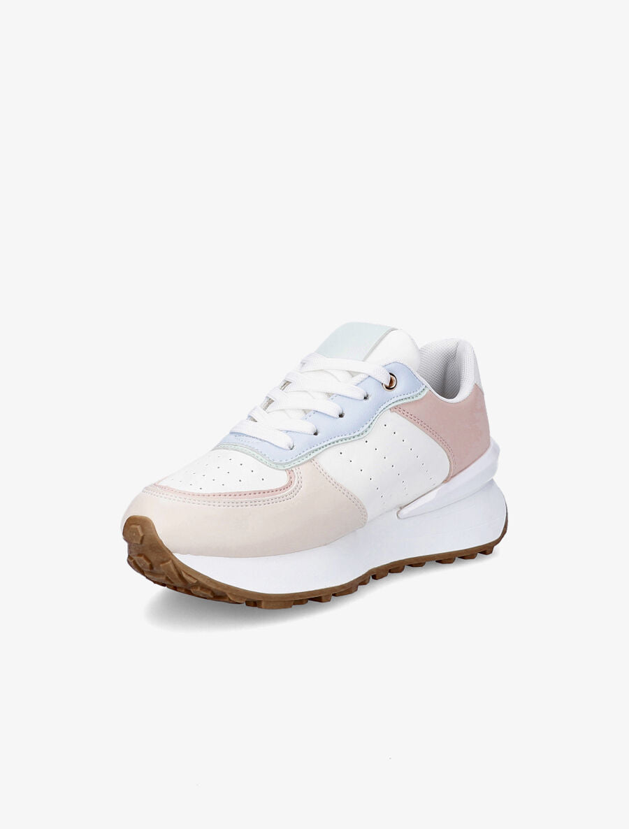 Sneakers en simili à empiècement stylisé - Beige - 3