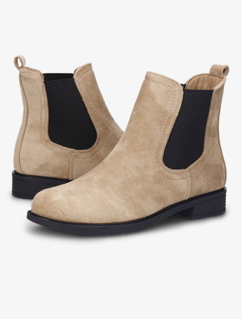 Bottines en suédine à chevilles élastiquées - Beige - 4