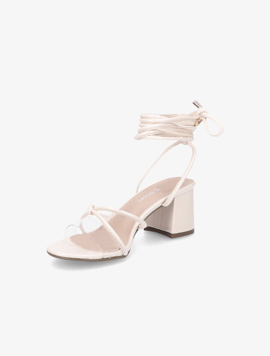 Sandales à lacets et ganses transparentes - Beige - 4