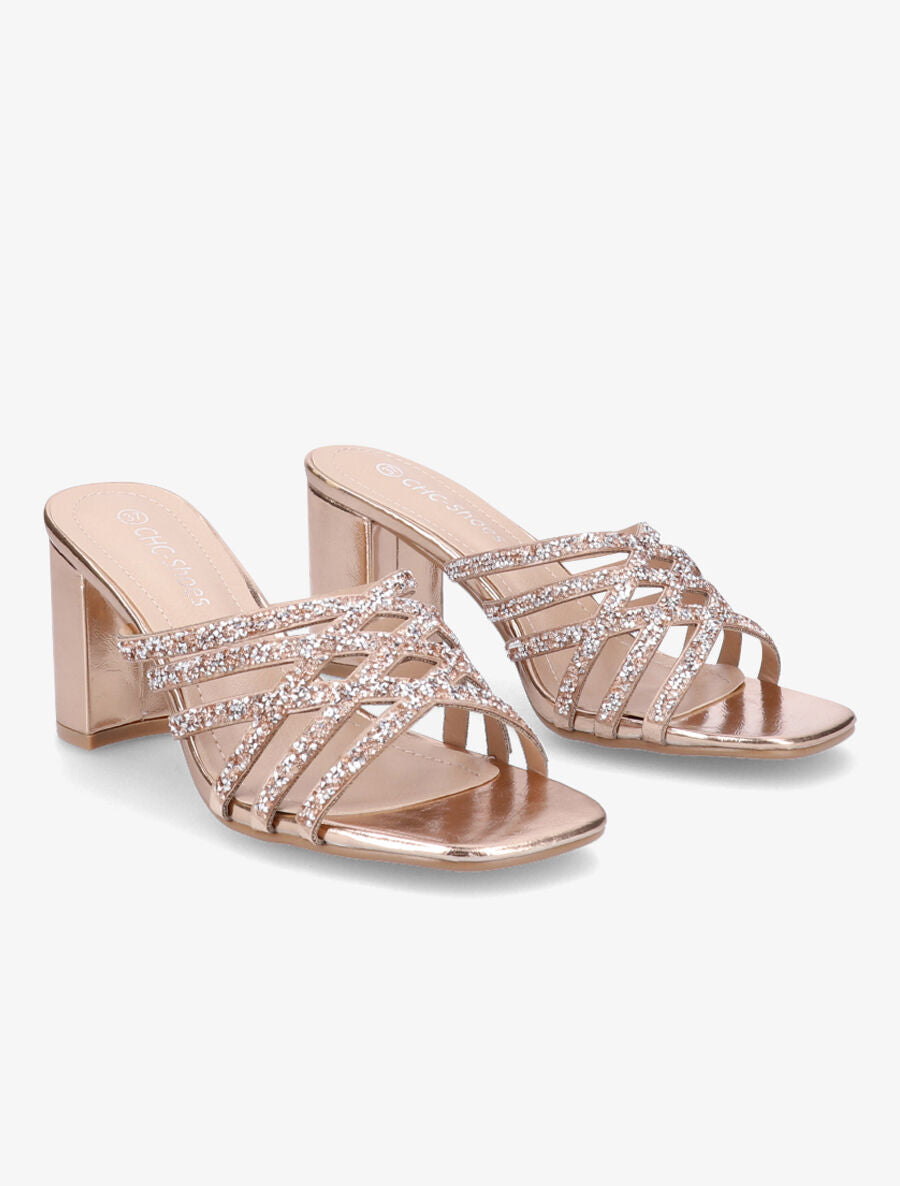 Mules à brides croisées et strassées - Champagne - 4