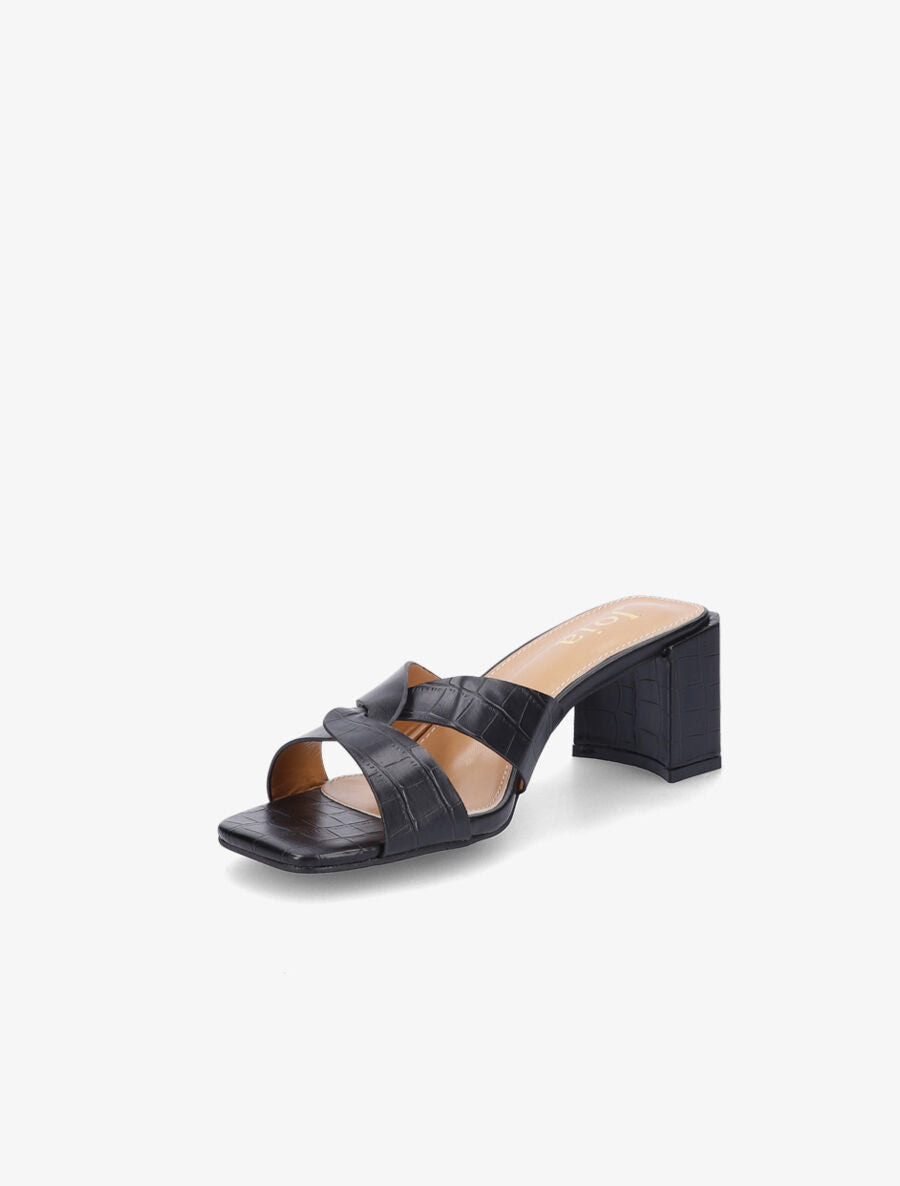 Mules effet croco à talon stylisé - Noir - 3