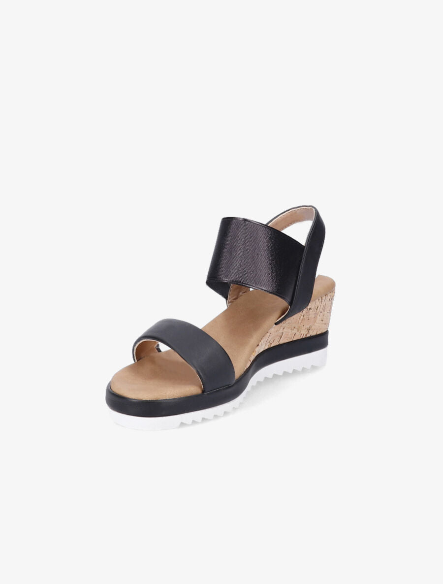 Sandales compensées élastiquées et semelles effet liège - Noir - 3