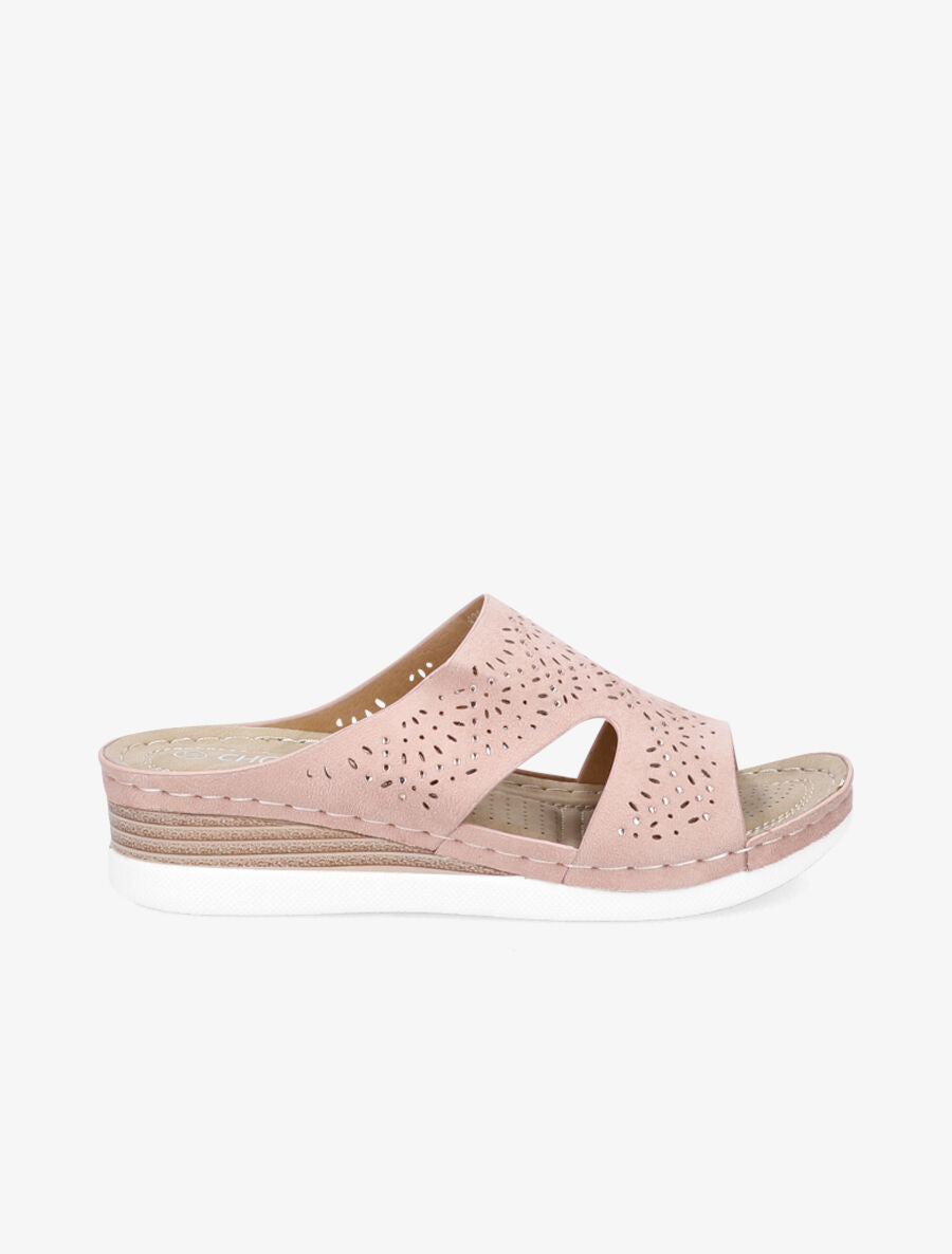 Mules à brides ajourées ornées de strass - Rose - 1