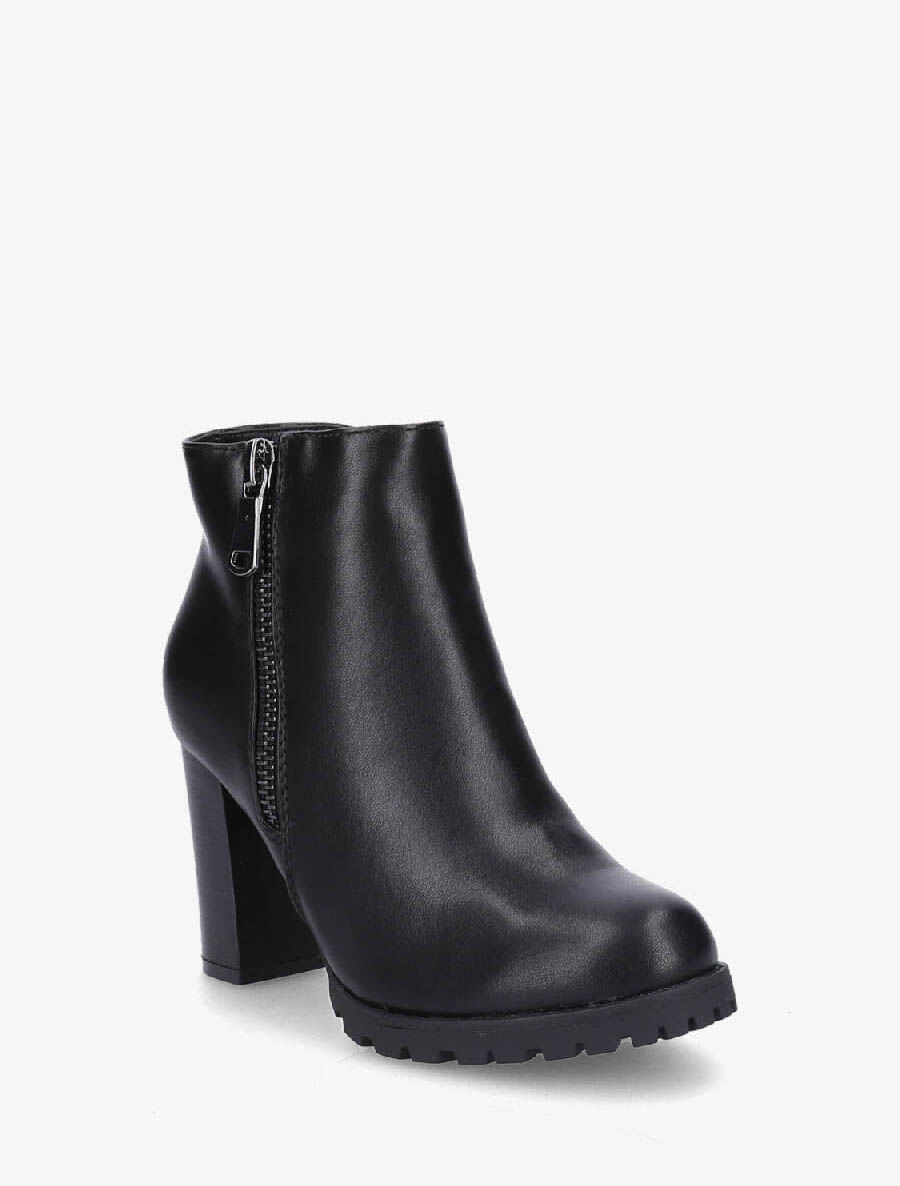 Bottines à talon et zip décoratif - Noir - 2