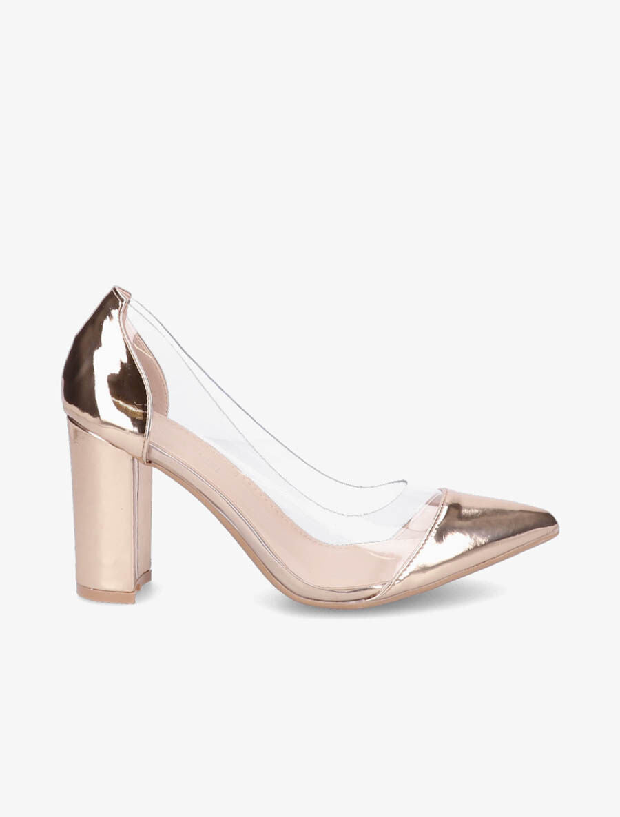 Escarpins vernis en plexi à talon carré - Rose gold - 1