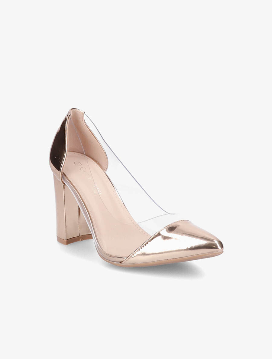 Escarpins vernis en plexi à talon carré - Rose gold - 2