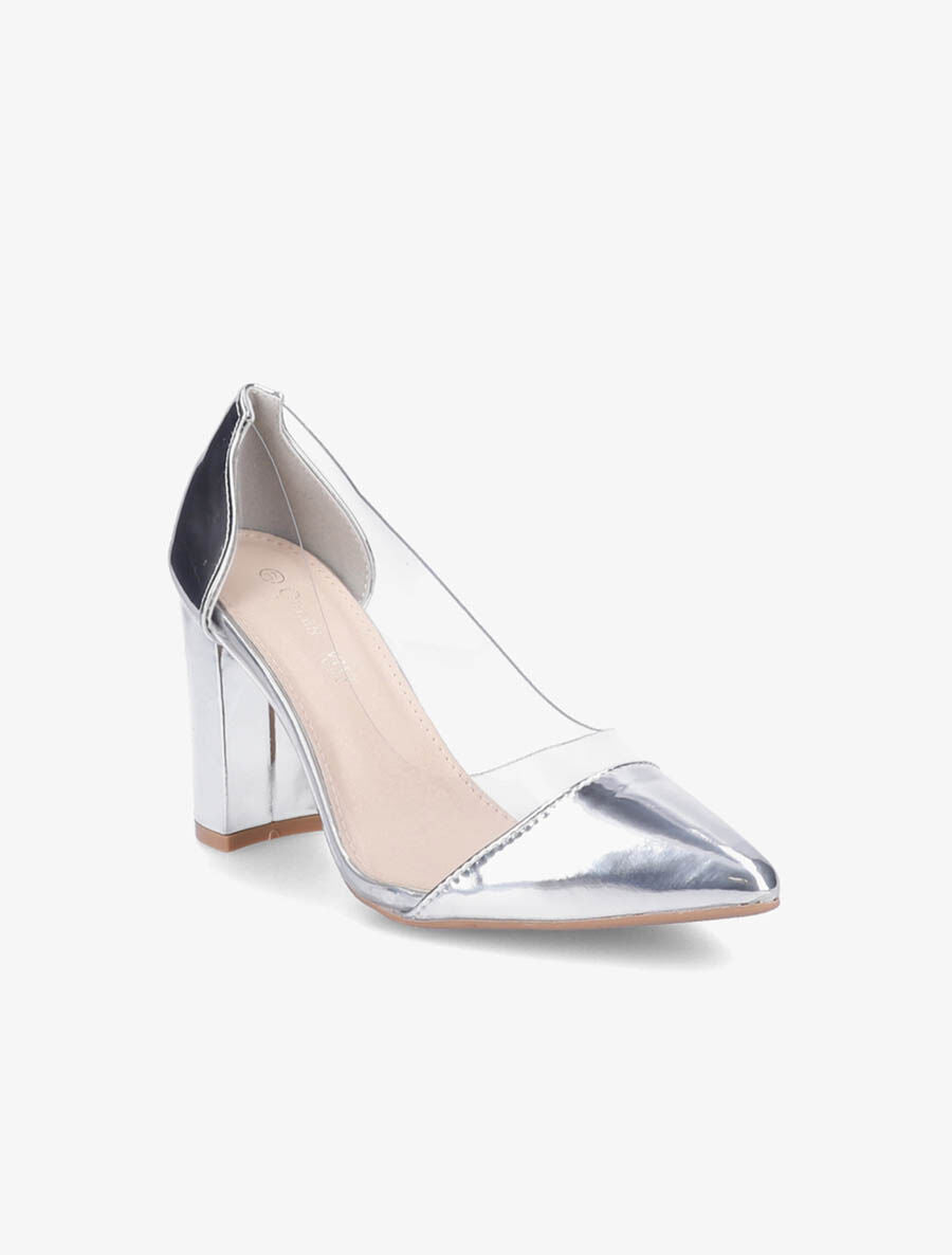Escarpins vernis en plexi à talon carré - Argent - 2