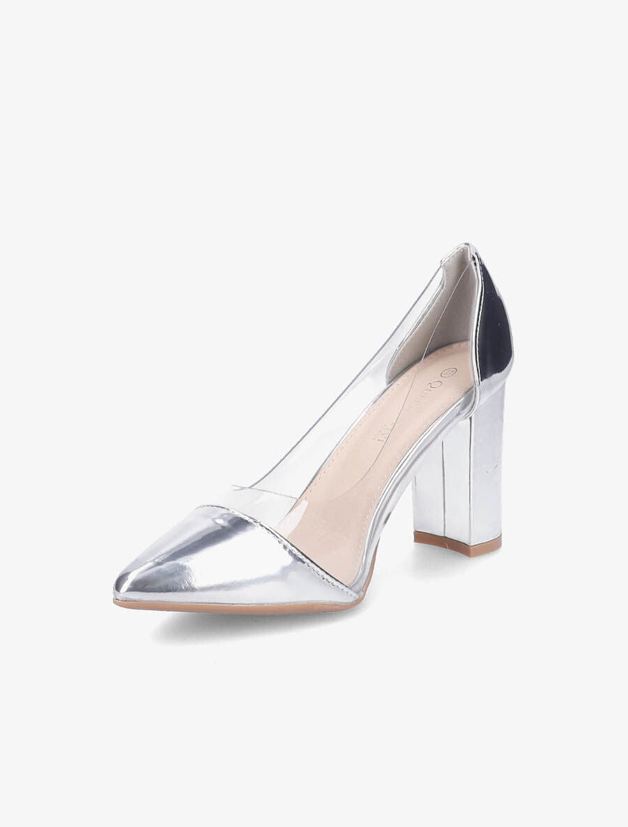 Escarpins vernis en plexi à talon carré - Argent - 3