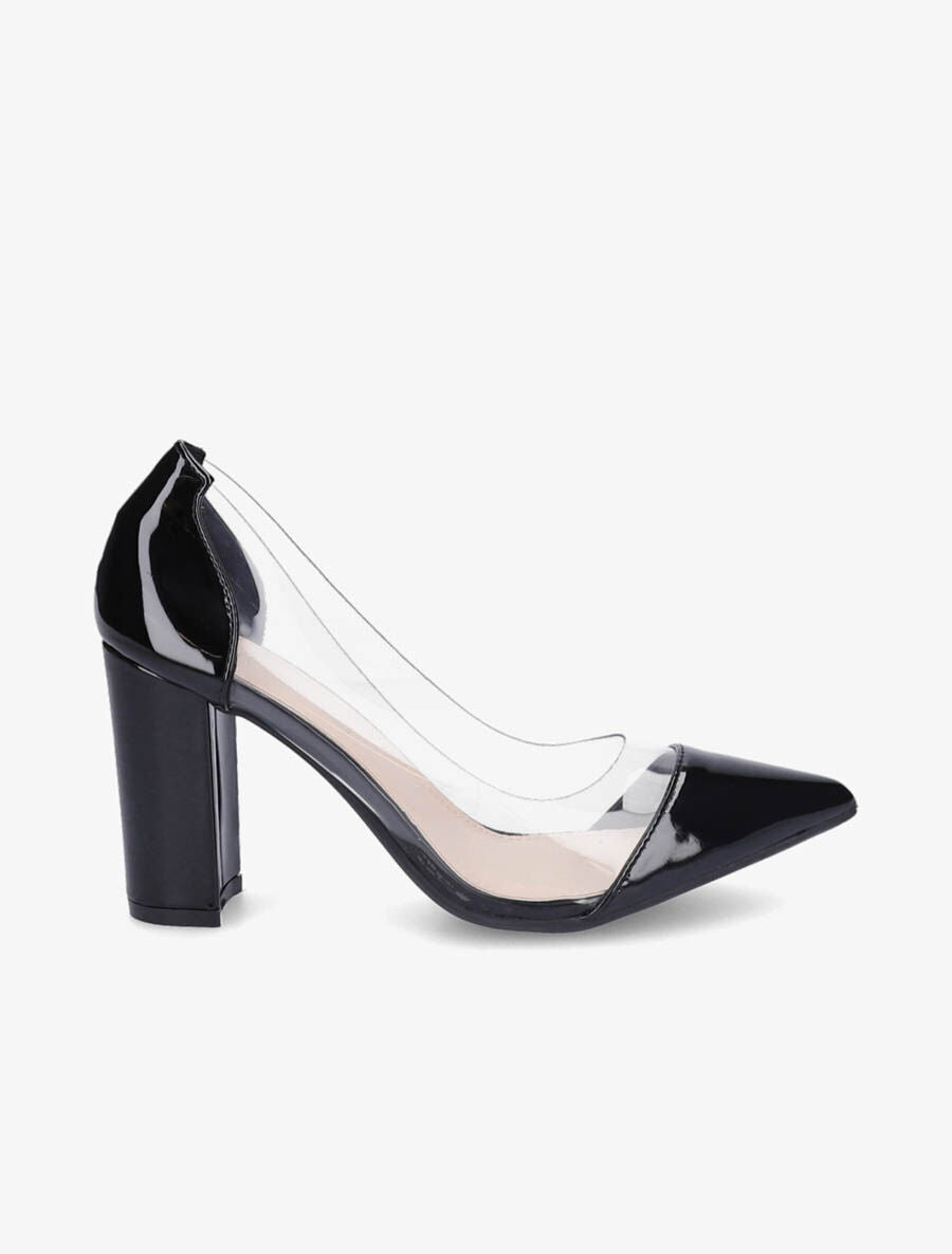 Escarpins vernis en plexi à talon carré - Noir - 1