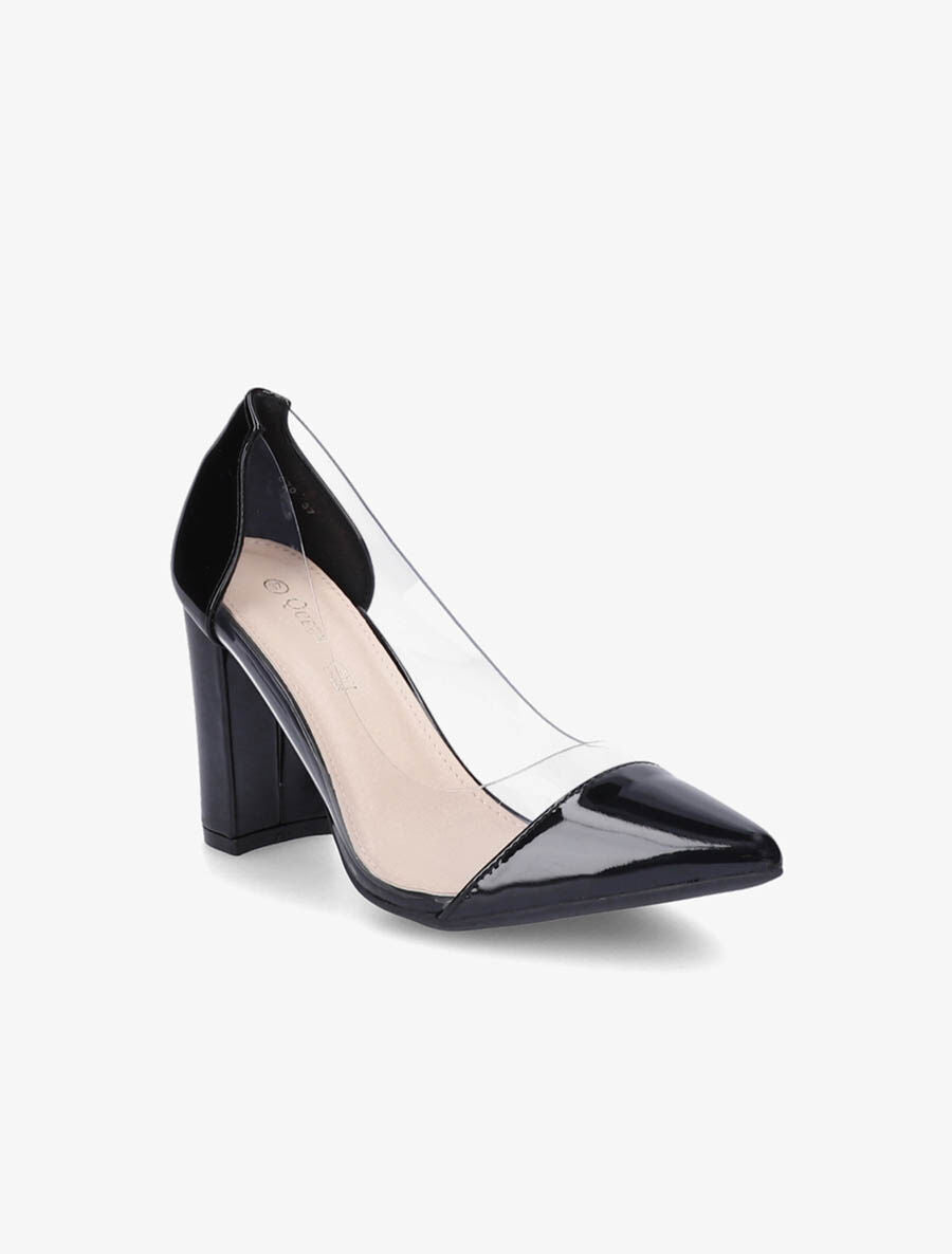 Escarpins vernis en plexi à talon carré - Noir - 2