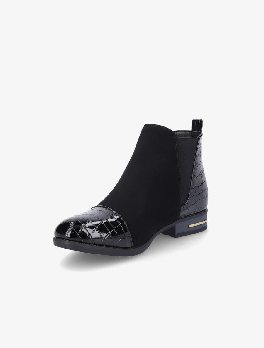 Bottines à détails effet croco vernis - Noir - 3