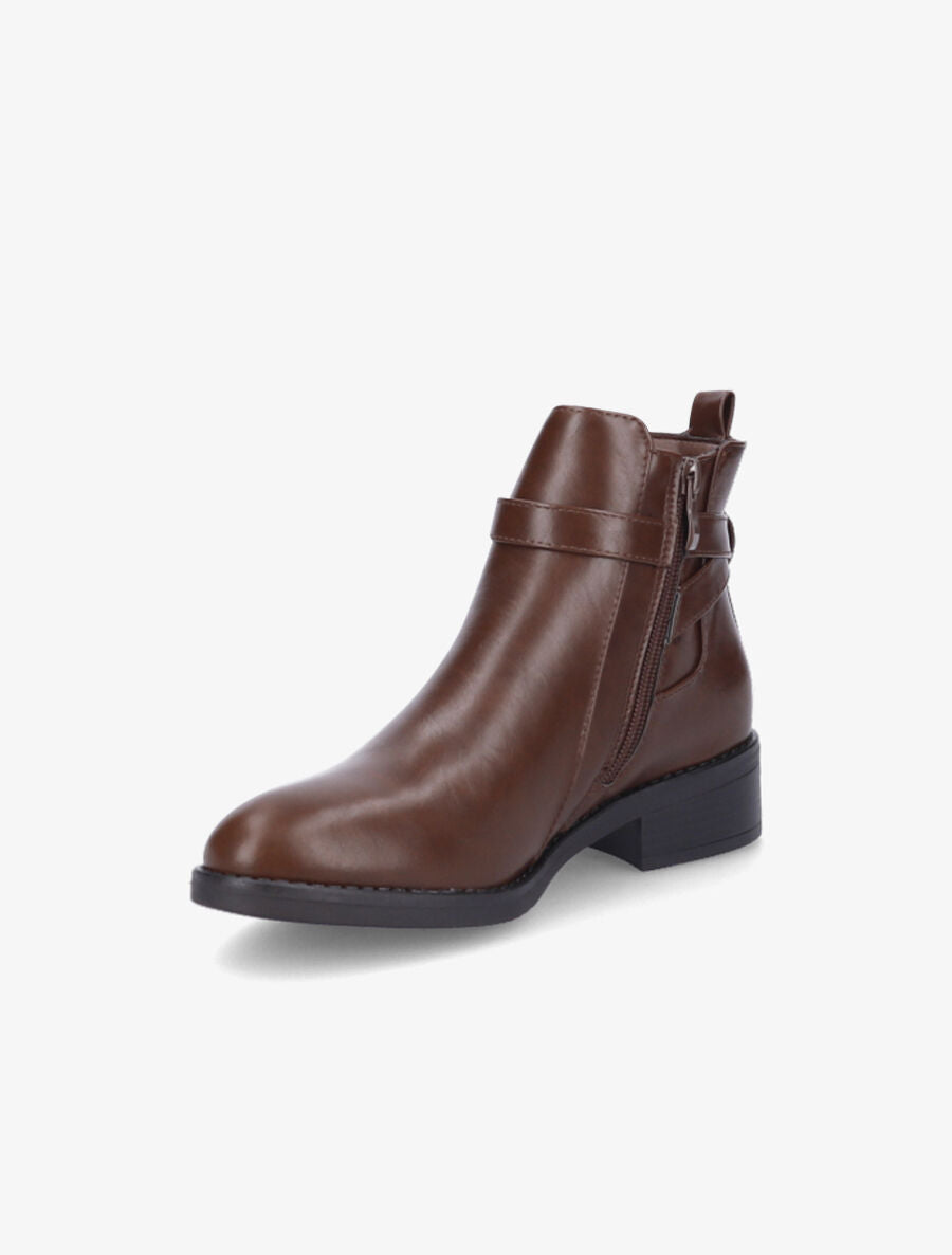 Bottines en simili à boucle stylisée - Marron - 3