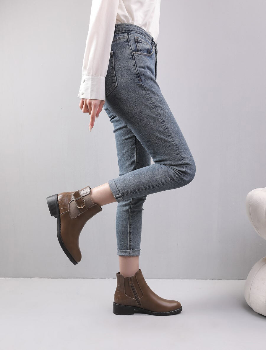 Bottines élastiquées à contrefort croco - Taupe - 5