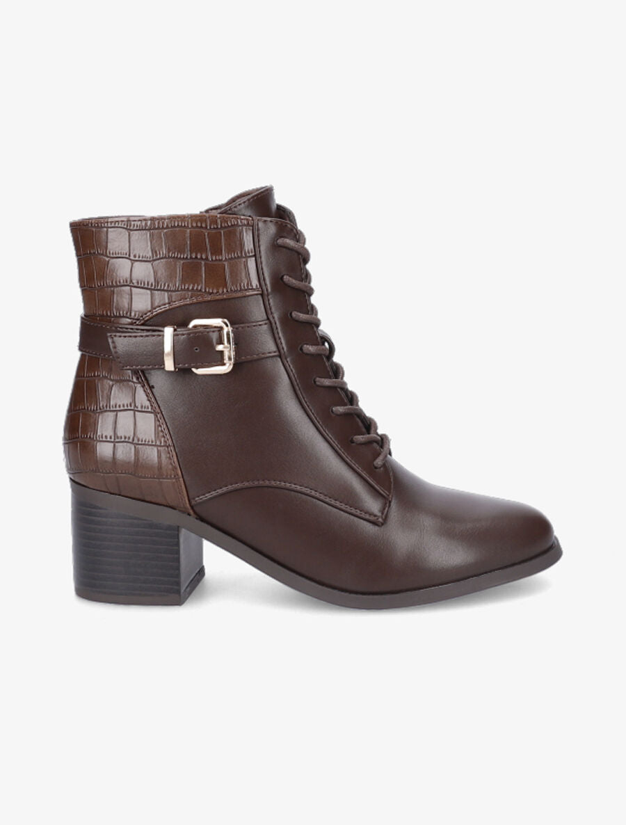 Bottines lacées à contrefort croco - Marron - 5