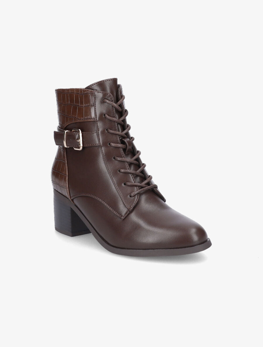 Bottines lacées à contrefort croco - Marron - 2