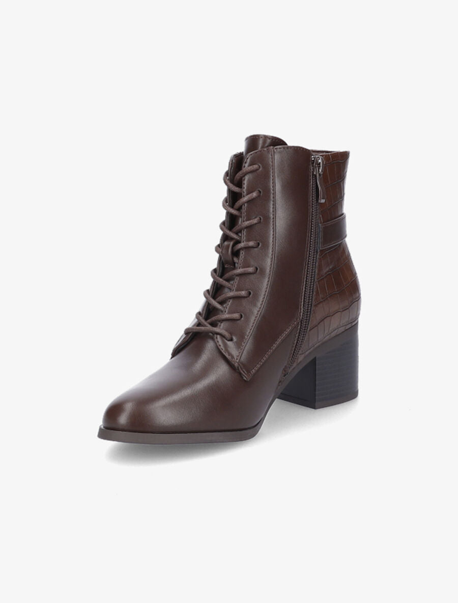 Bottines lacées à contrefort croco - Marron - 3