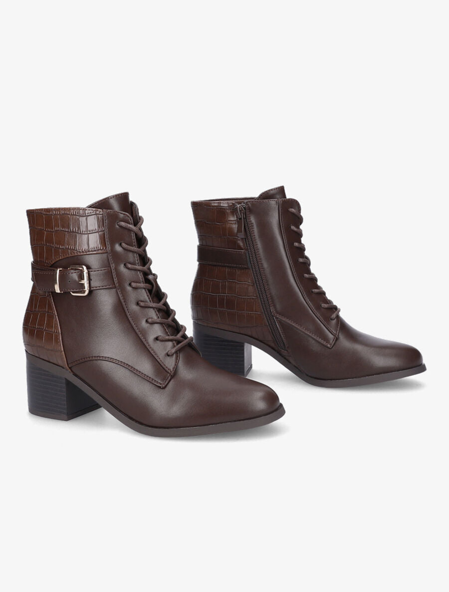 Bottines lacées à contrefort croco - Marron - 4