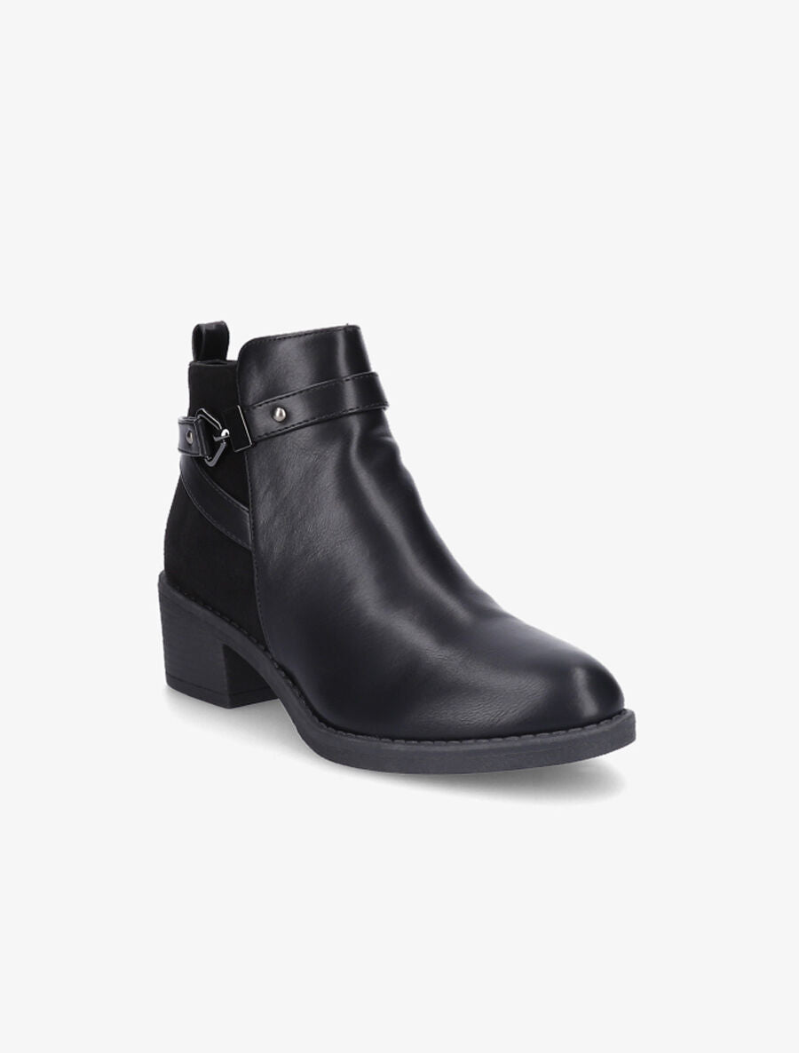 Bottines bimatière à sangle stylisée - Noir - 2