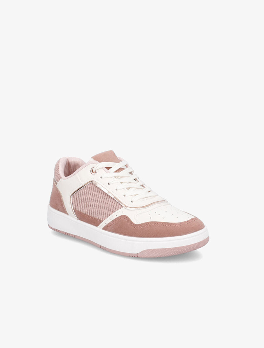 Baskets en suédine et velours côtelé - Rose - 2