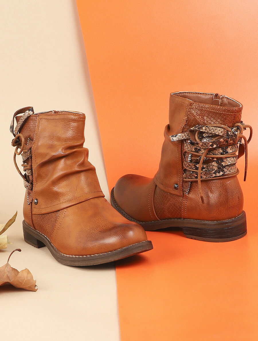 Bottines montantes corsetées - Camel - 1