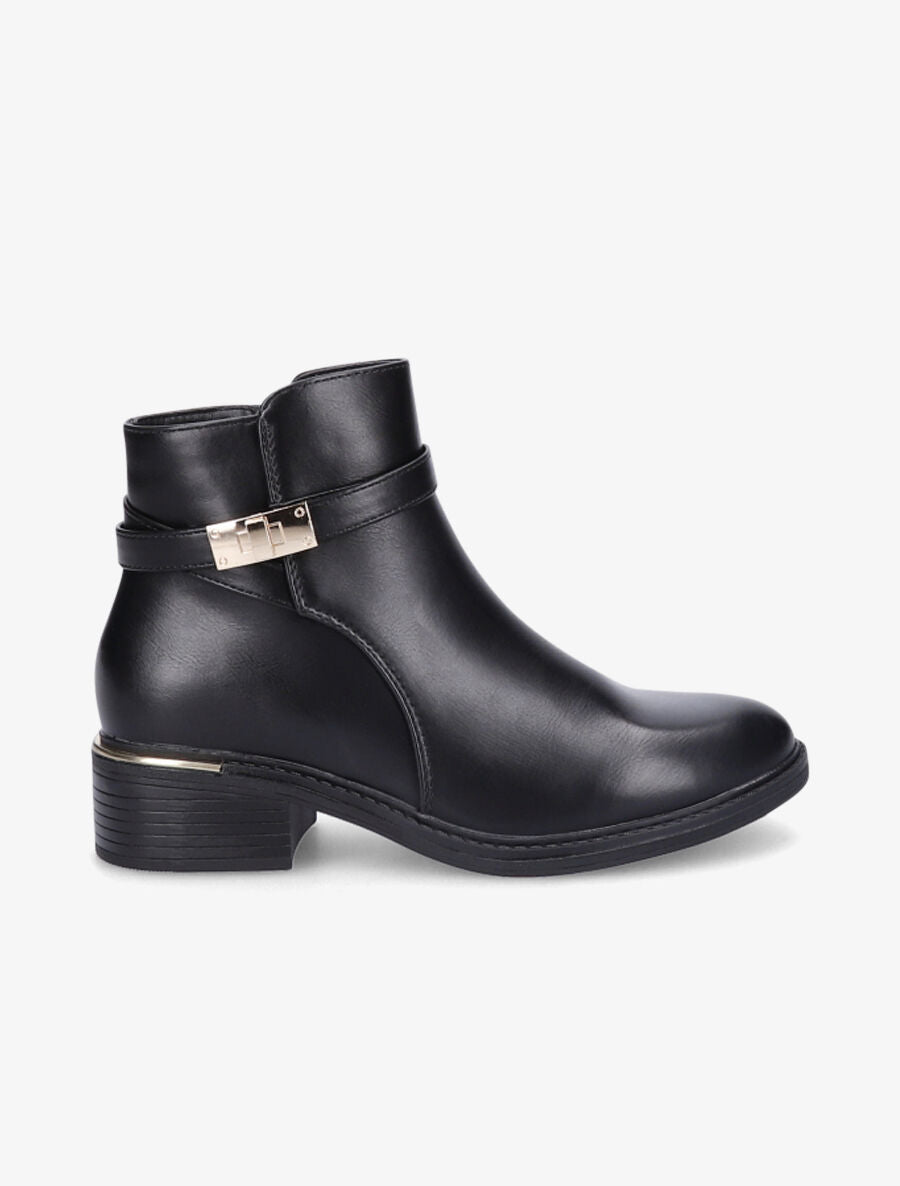 Bottines en simili à boucle métallique - Noir - 5