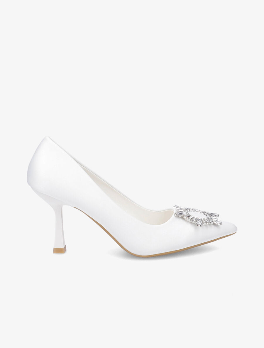 Escarpins à empiècement bijou et strass - Blanc - 5