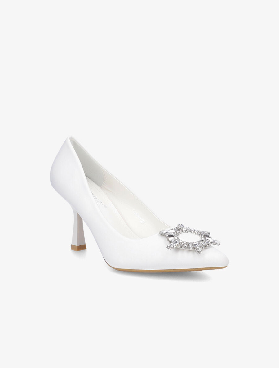 Escarpins à empiècement bijou et strass - Blanc - 2
