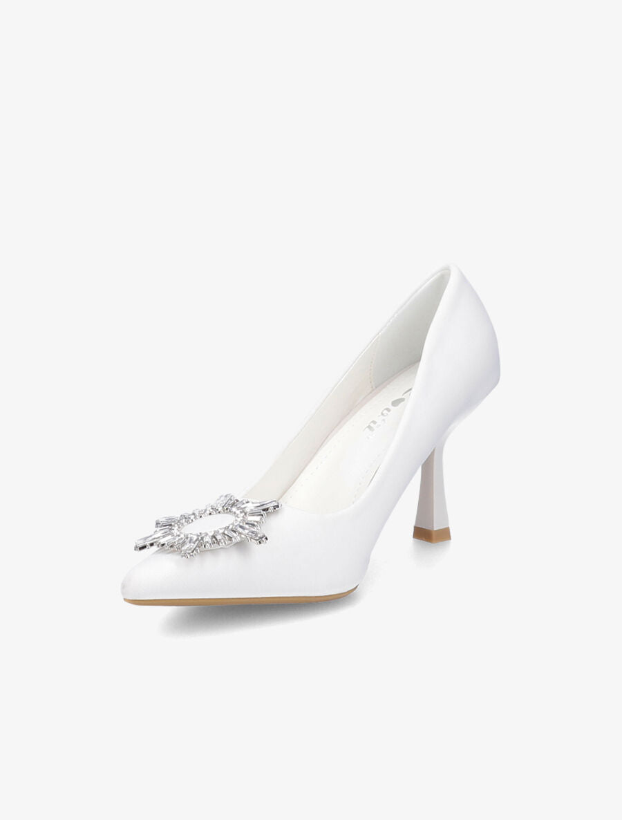 Escarpins à empiècement bijou et strass - Blanc - 3