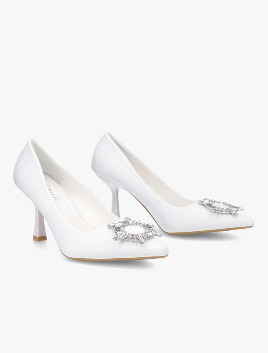 Escarpins à empiècement bijou et strass - Blanc - 4