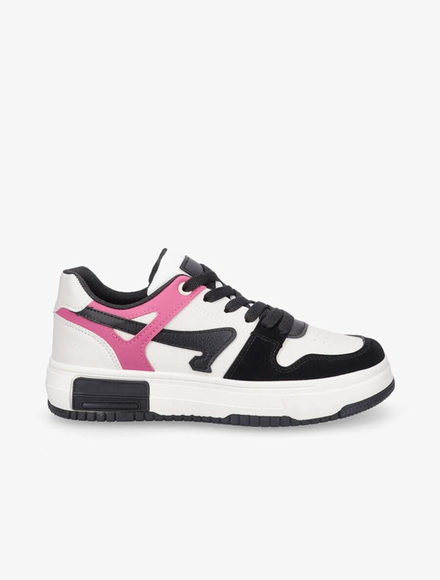Sneakers en simili à bandes contrastantes - Fushia - 1