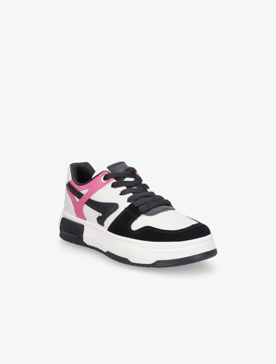 Sneakers en simili à bandes contrastantes - Fushia - 2